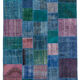 Tapis oriental contemporain 203 cm x 300 cm bleu patchwork fait à la main