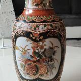 Japanese baluster vase Imari style. Peacock/Floral motifs, stamped. High 35.5 cm