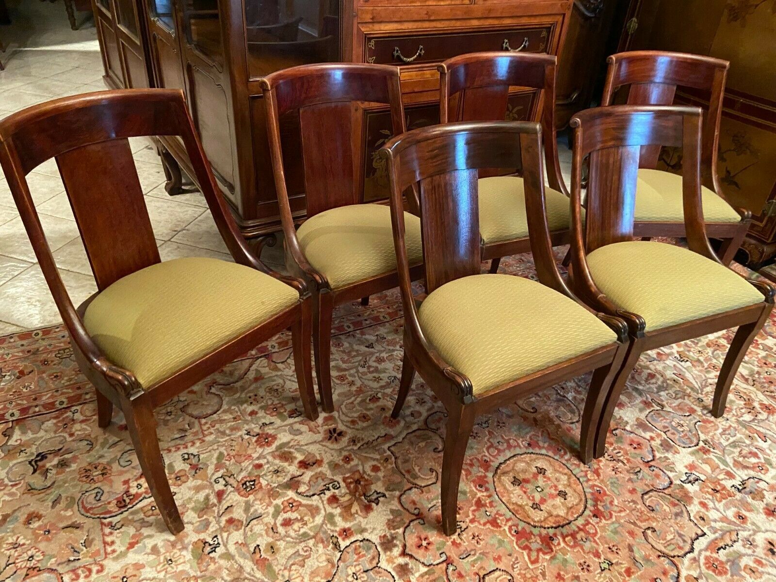 Set of 6 mahogany gondola chairs Empire style XIXth