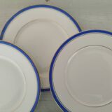 White Porcelain Cheesecake Dessert Plates with Blue Border and Gold Fillet