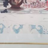Old Color Lithograph Still Life Numbered & Signed + Golden Frame #A688