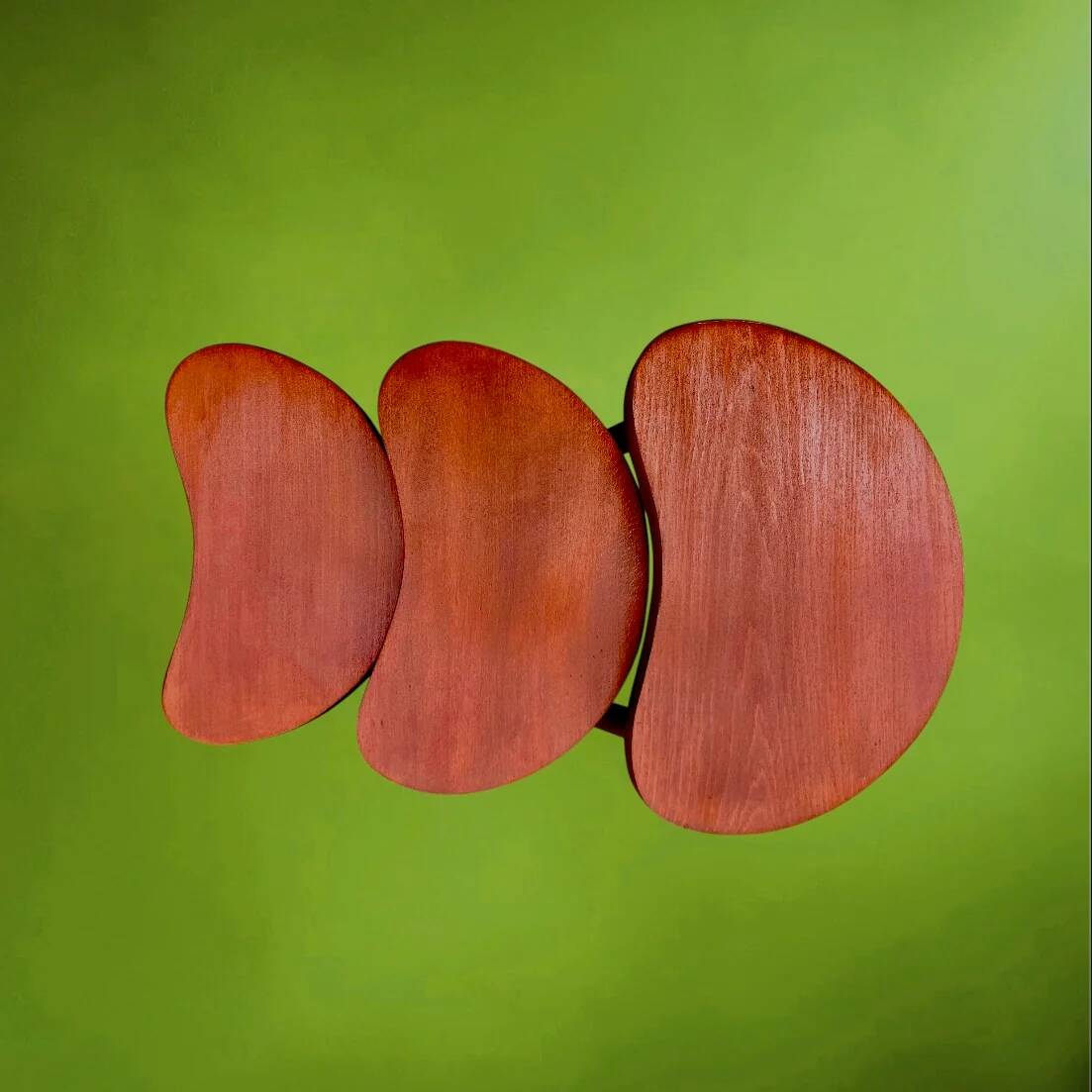 Set of three nesting stools in glazed wood, bean shape - 1960s-70s
