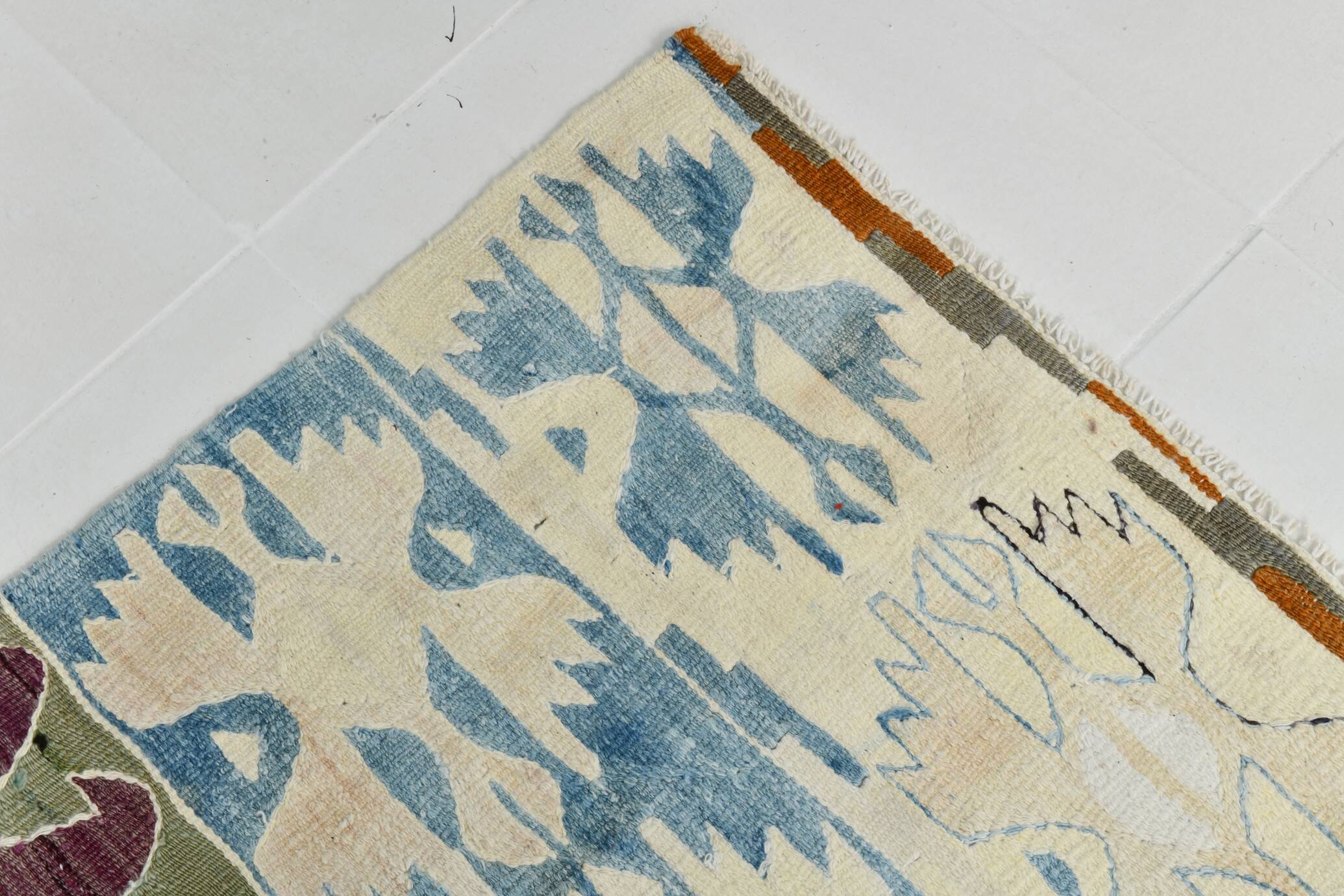 5x8 Geometric Wine Red Blue Vintage Rug, 144x241Cm