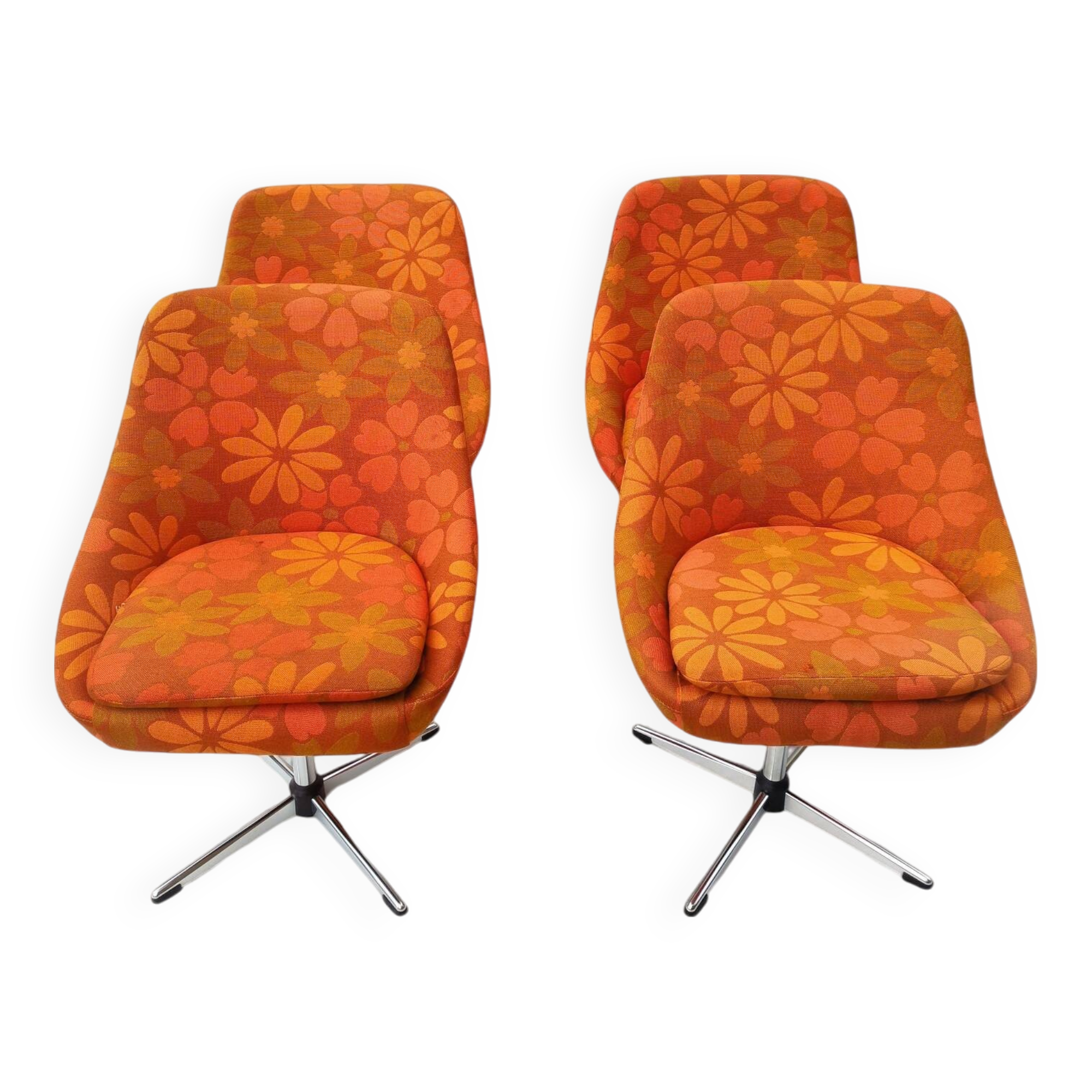 Suite de 4 fauteuils pivotants seventies