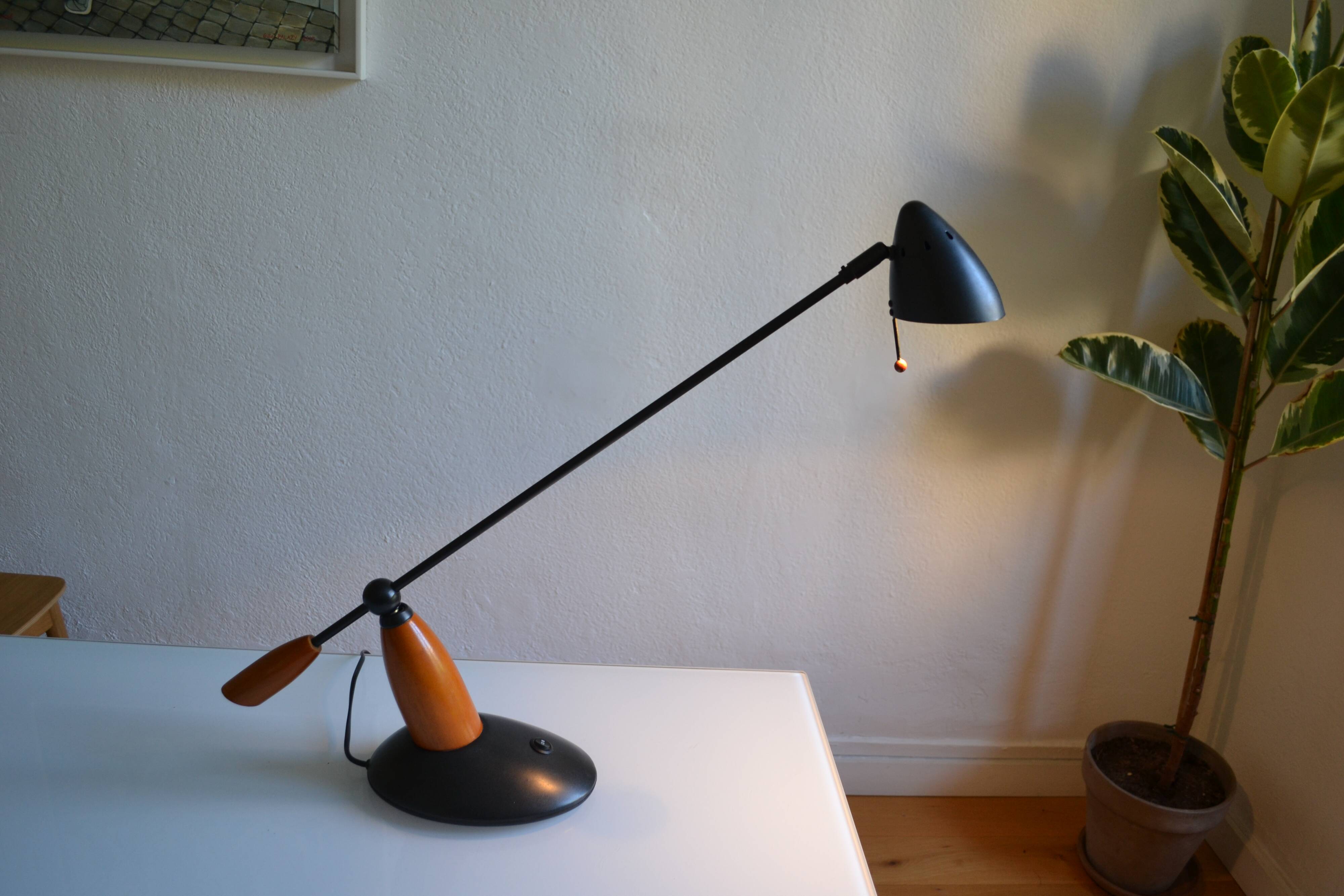 Vintage postmodernist metal and wood table lamp from the 1980s