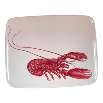 Assiette longue à décor de homard de geneviève lethu 28,5 x 23 cm