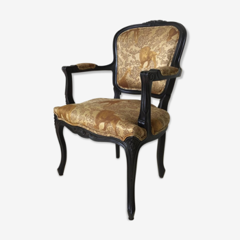 Black baroque armchair with fabric designed by wildlife by Ascension Latorre, Spain