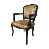 Black baroque armchair with fabric designed by wildlife by Ascension Latorre, Spain