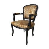 Black baroque armchair with fabric designed by wildlife by Ascension Latorre, Spain