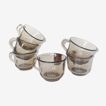 Series of 6 smoked glass coffee cups
