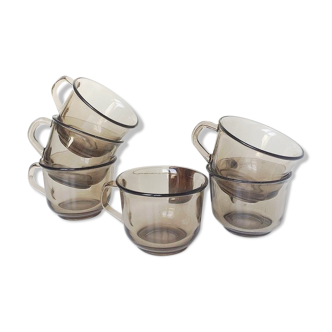 Series of 6 smoked glass coffee cups