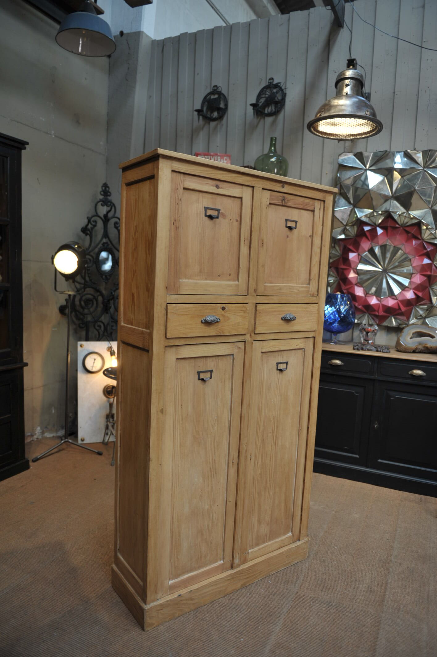 Old 1930 vintage fir cabinet with 4 doors 2 drawers