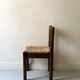 Lot of 4 modernist chairs in solid wood, leather and straw, Italy 1970.