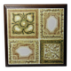 Vintage trivet in glazed ceramic and wood, circa 1960-1970.