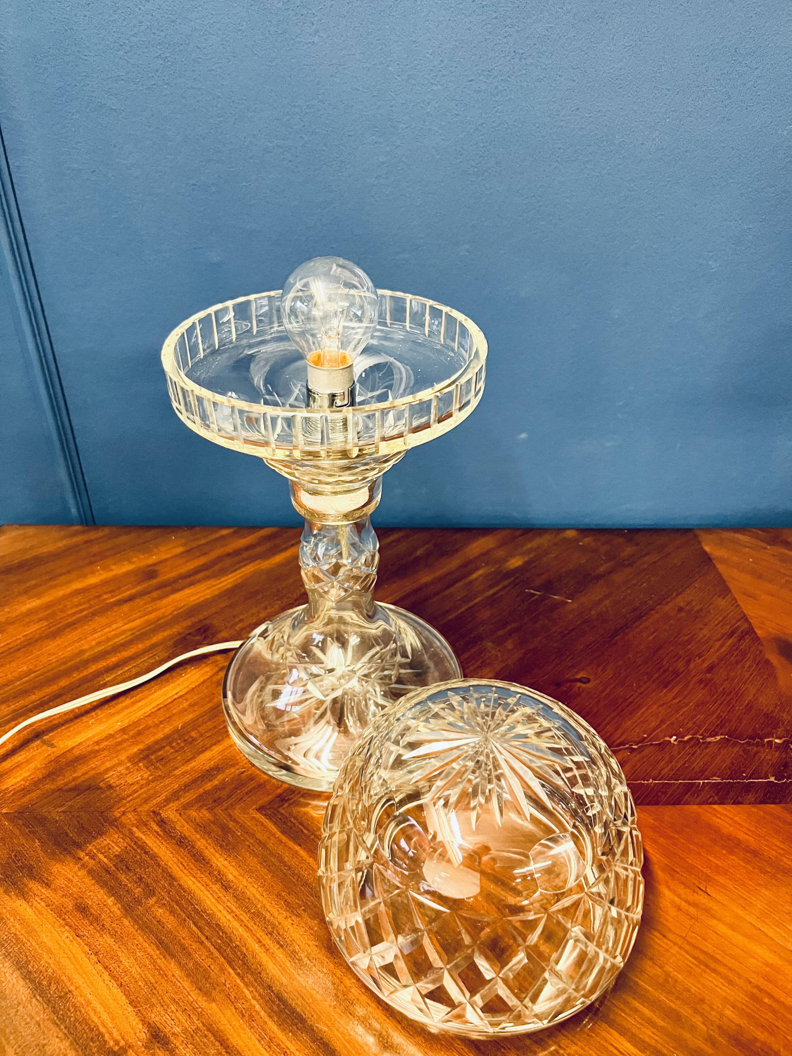 Antique art deco crystal boudoir lamp