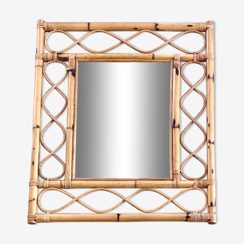 Miroir rectangulaire en rotin 1960 56x67cm