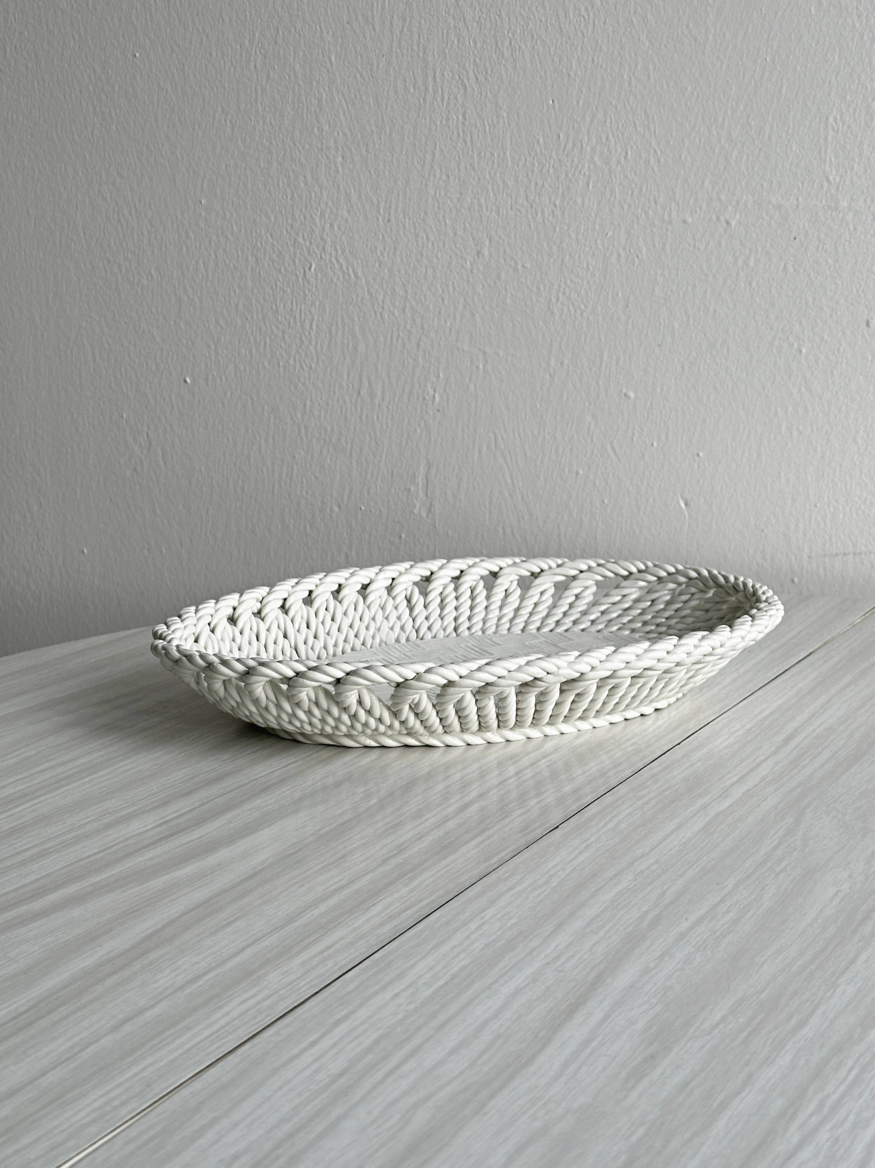 Woven white porcelain bread basket