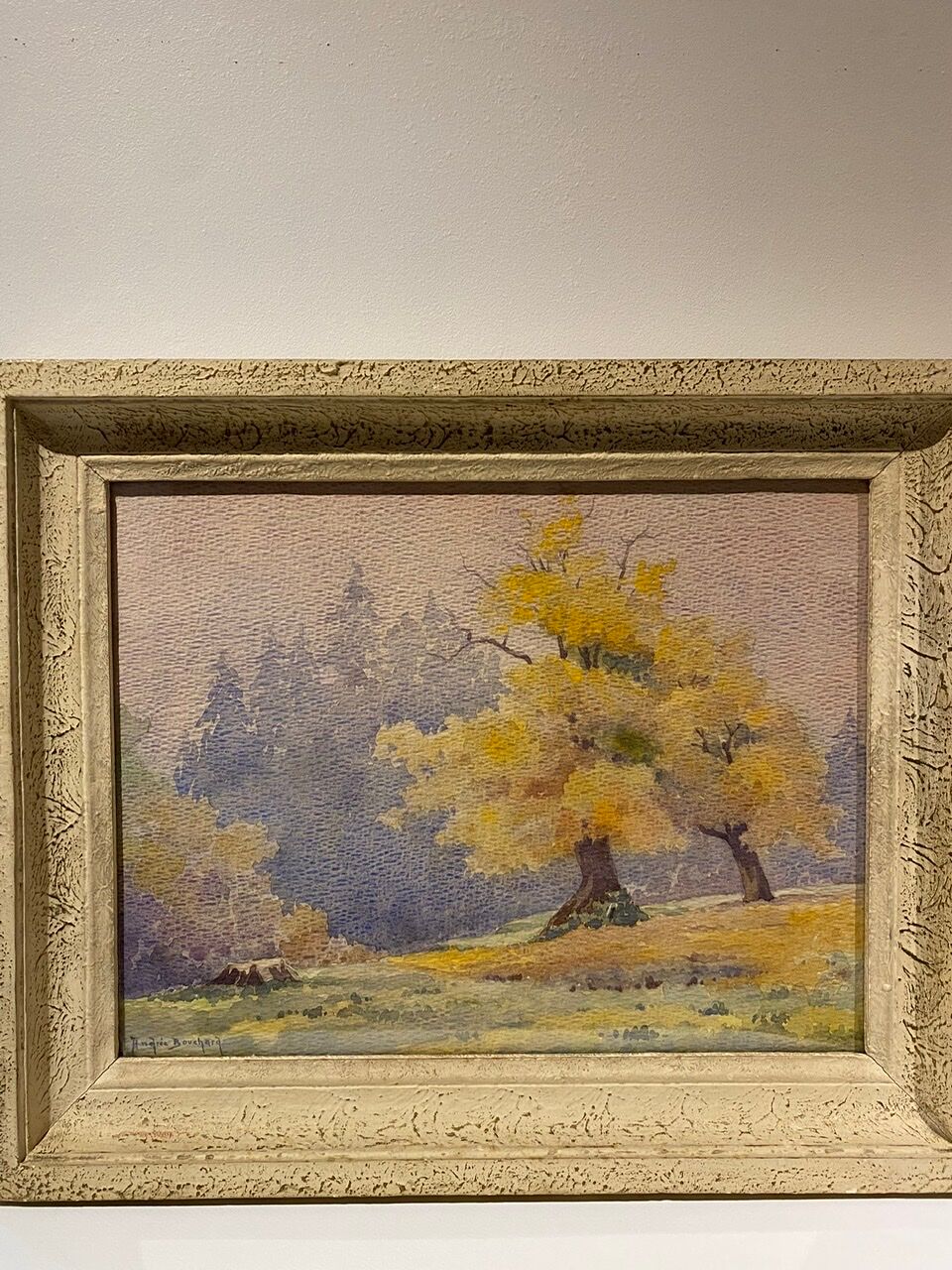 Tableau ancien , paysage dans la nature, signé Andrée Bouchard ( 1903-2002)