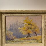 Old painting, landscape in nature, signed Andrée Bouchard (1903-2002)