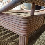 Ensemble lits et tables de nuits en rotin rose