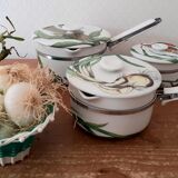 Set of three porcelain pots and pans from Paris- Aluminite Frugier