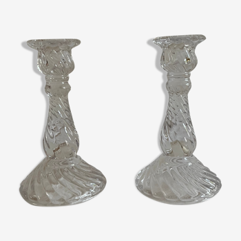 Pair of glass candle holders