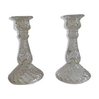 Pair of glass candle holders