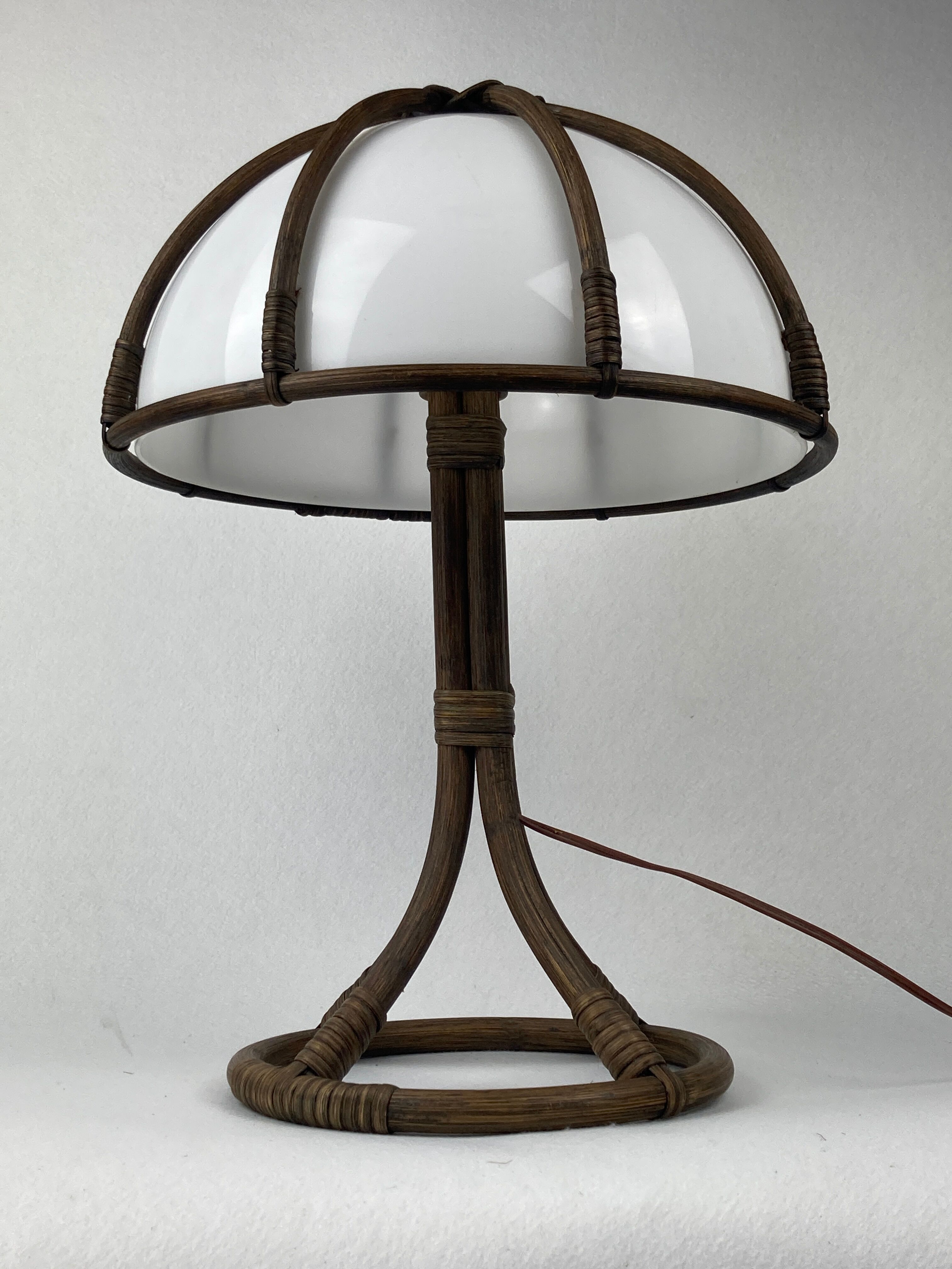 Bamboo rattan mushroom table lamp, Dutch 1970s