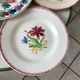 Set of 6 flat plates mismatched pink Badonviller, Longchamp, Digoin "Rosa" and Quimper