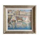 Orientalist Painting HSP "Port of Algiers" Marine circa 1950
