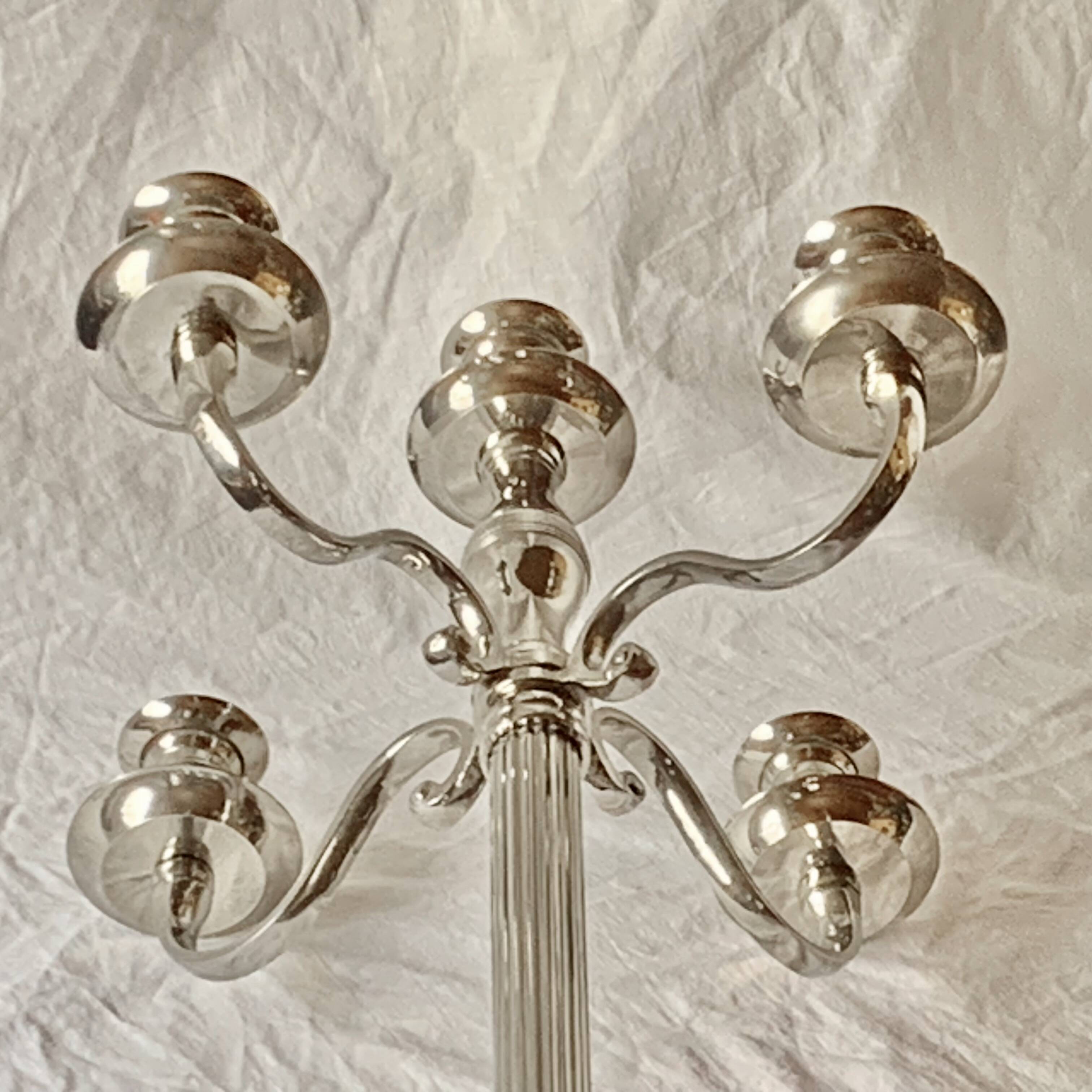 Antique large five-armed chrome-plated steel candlestick - 76cm