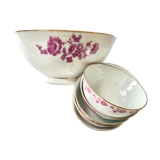 Set consisting of 5 bowls and a porcelain bowl decorated with pink flowers and golden fillet