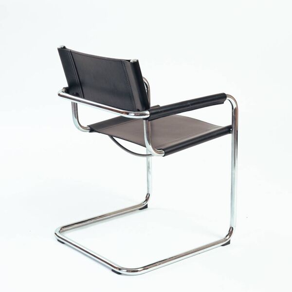 Chaise Bauhaus en cuir noir Mart Stam, Marcel Breuer, Fasem années 1980