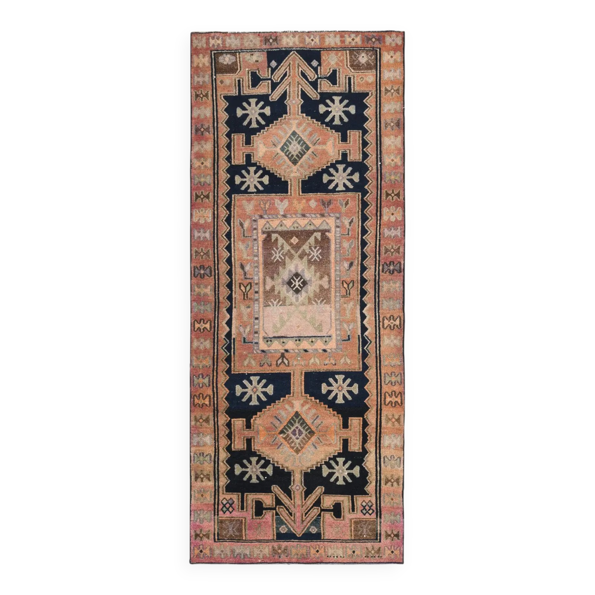 Vintage Turkish Oushak handmade wool cotton tan runner rug 114x285