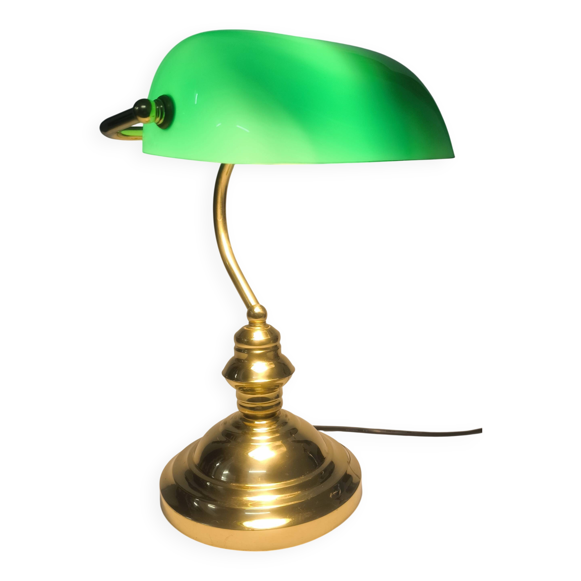 Lampe vintage de banquier en verre opalin vert