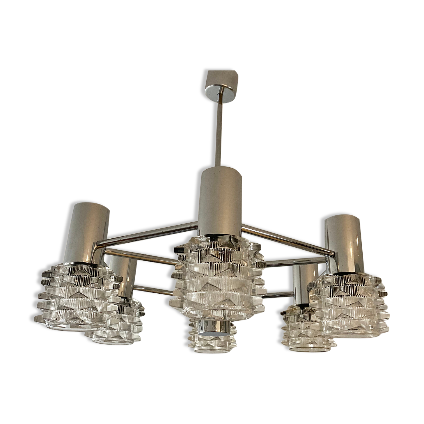 Vintage chrome and glass suspension