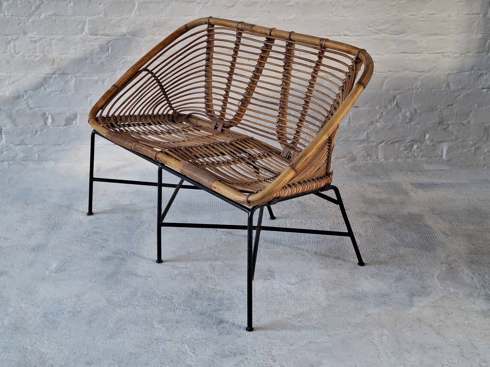 Italian mid century bamboo and iron 2-seater sofa, 1960s