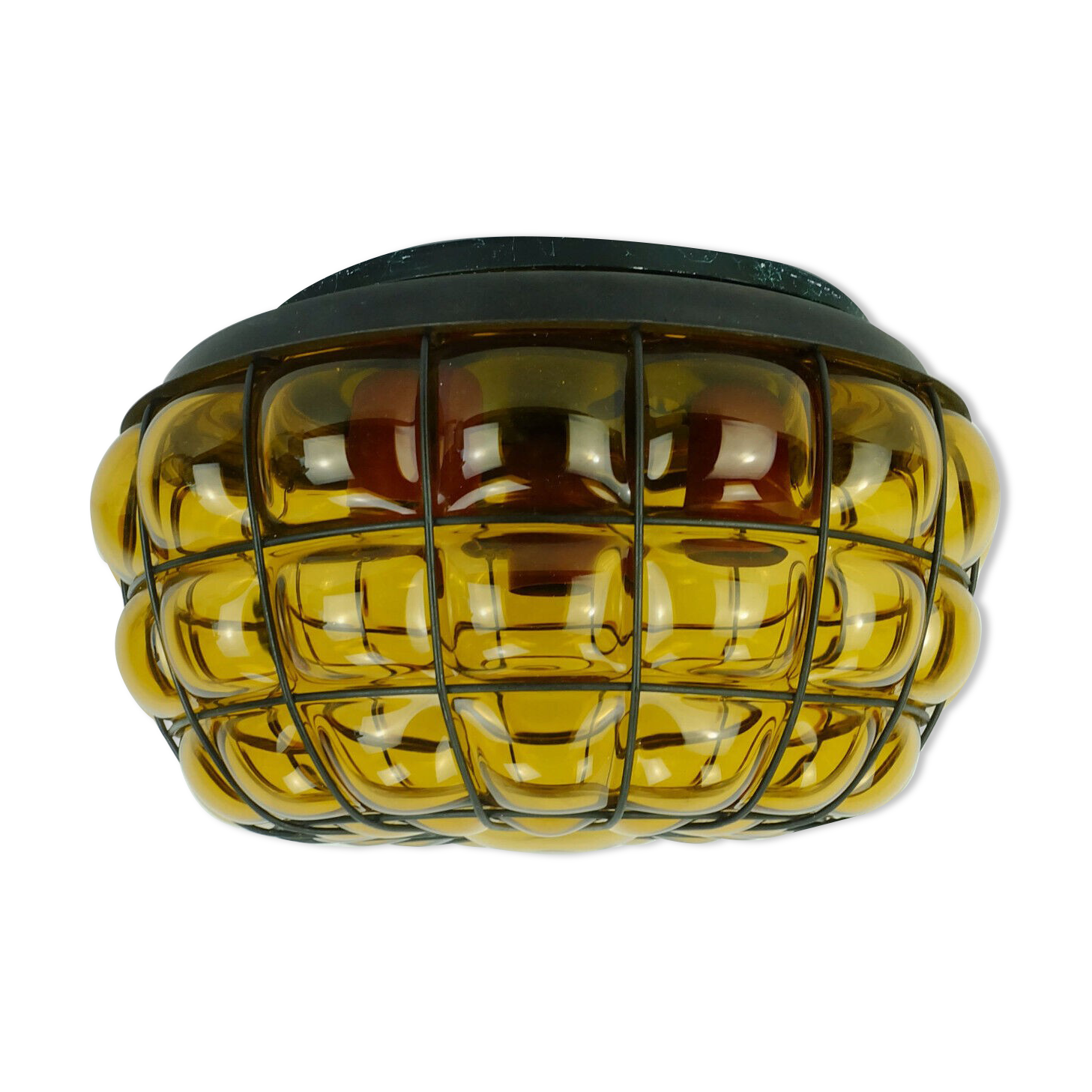 Ceiling lamp amber glass and metal 1970