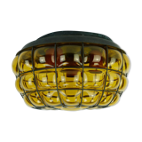 Ceiling lamp amber glass and metal 1970
