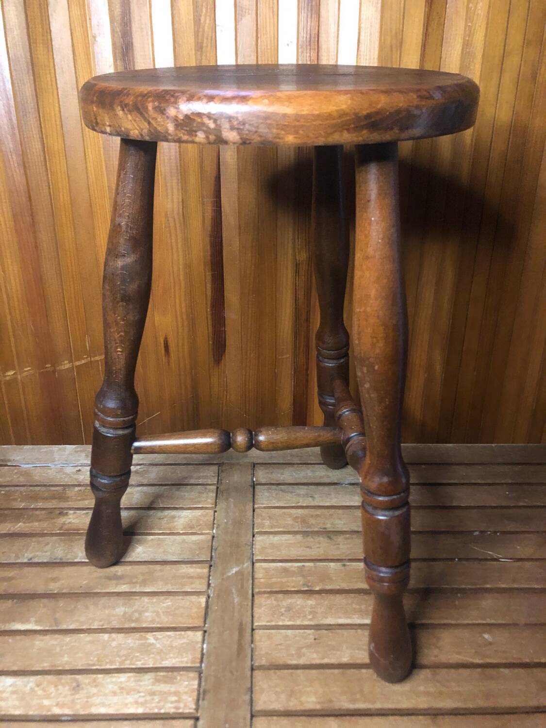 Charles dudouyt style tripod milking stool vintage wood #a582