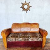 Art Deco club sofa in leather and leopard print