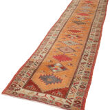 Handmade one-of-a-kind oriental beige runner rug 87 cm x 360 cm
