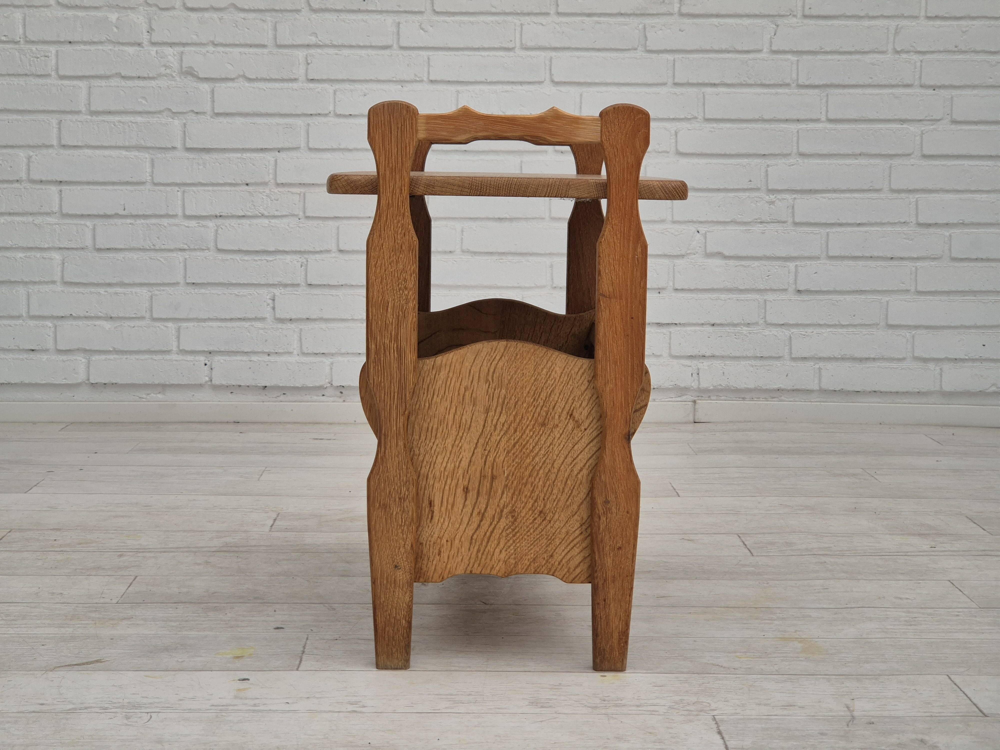 1970s, Danish newspaper side table. Solid oak wood, furniture mesh.
