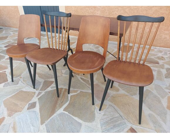 Table et 4 chaises de bistrot Baumann années 1960