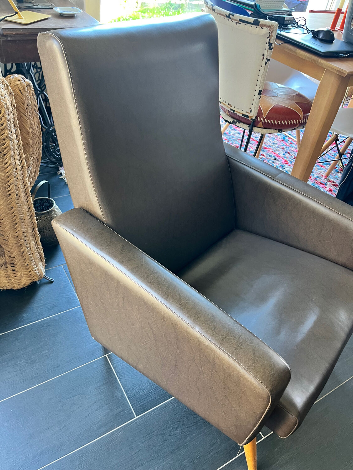 Vintage brown faux leather armchair from the 60s/70s.