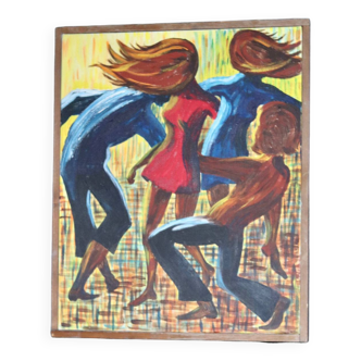 Original Swedish Mid-Century Acrylic " Party People" by Törnqvist dated 1970 - Framed