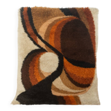Space Age rug from the 1970s, high pile, beige with orange and brown pattern
