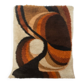 Tapis de l'ère spatiale des années 1970, à poils longs, beige avec un motif orange et marron.