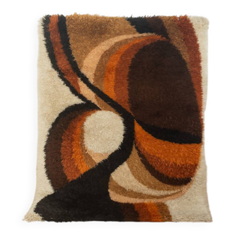 Space Age rug from the 1970s, high pile, beige with orange and brown pattern