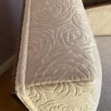 Art-deco convertible armchair in tinted beech and ivory-colored cotton velvet fabric